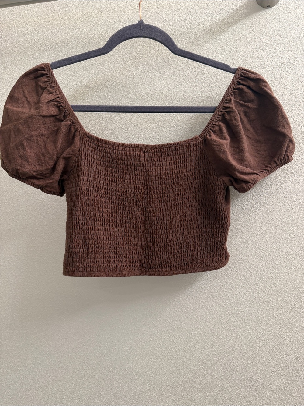 La Hearts Brown Square Neck Puff Sleeve Crop Top - Picture 2 of 2